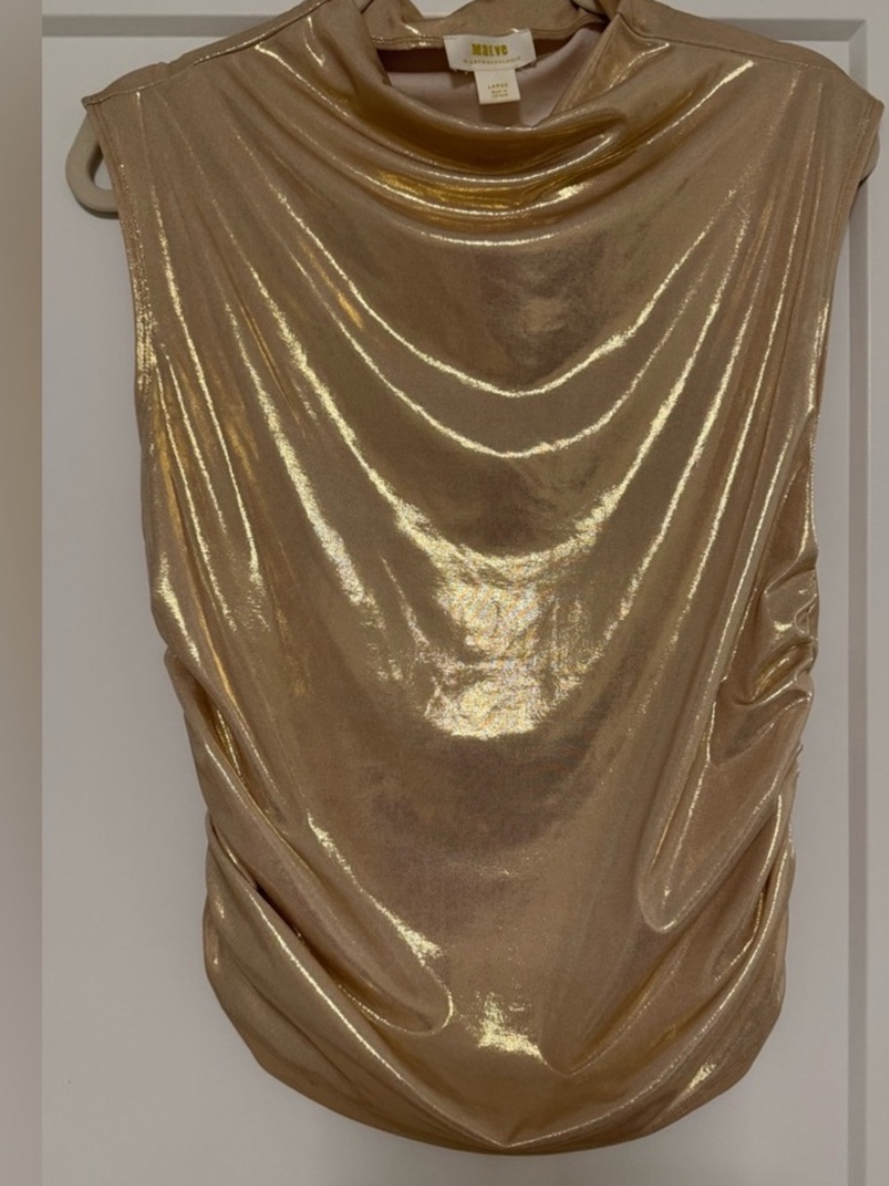❤️… Anthropologie Maeve Sleeveless Metallic Gold Ruched Top